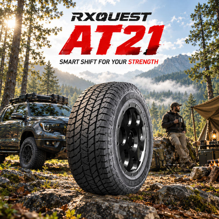 แบนเนอร์ยางออฟโรด All-Terrain RoadX RXQUEST AT21 และรถ SUV แคมป์ปิ้งในป่า