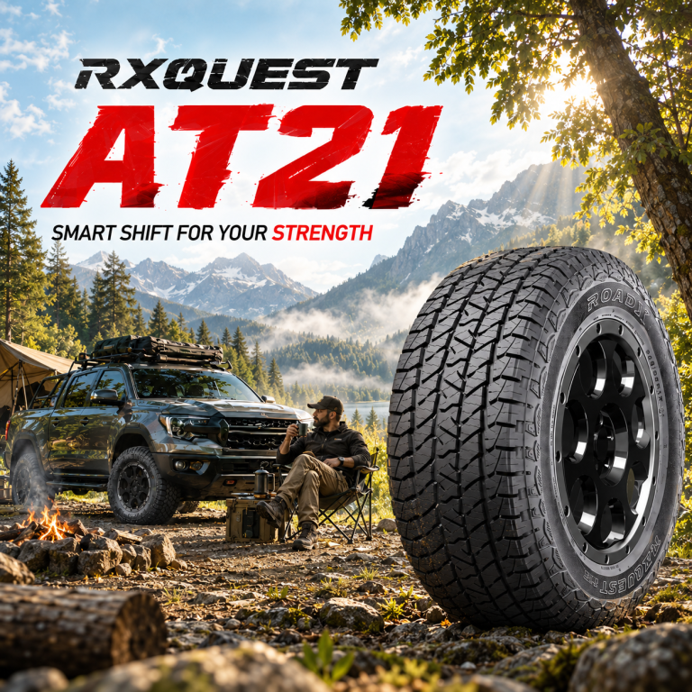 แบนเนอร์ยางออฟโรด All-Terrain RoadX RXQUEST AT21 และรถ SUV แคมป์ปิ้งในป่า